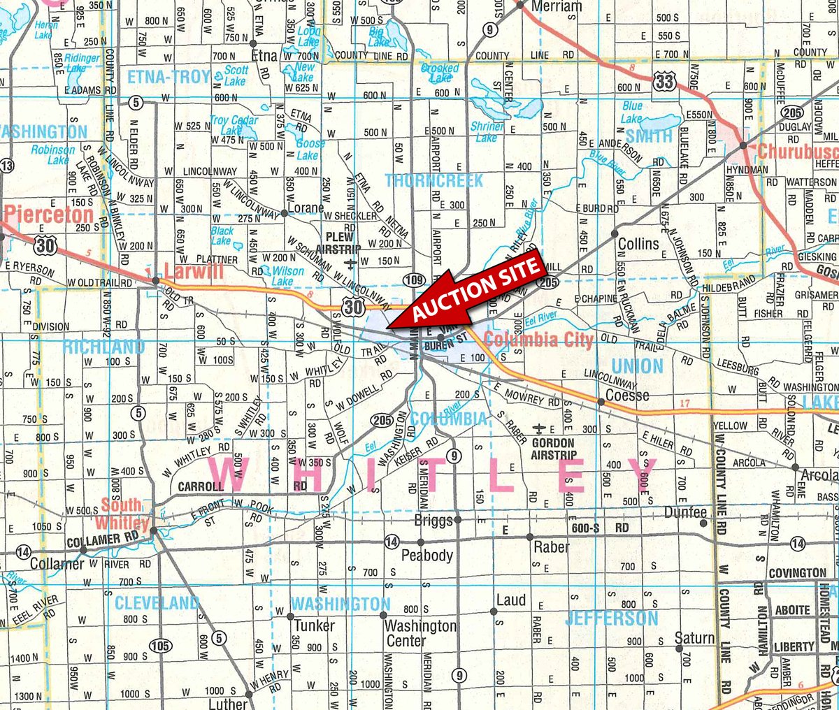 Area map - VINTAGE TOYS & COLLECTIBLES AUCTION IN WHITLEY COUNTY, INDIANA